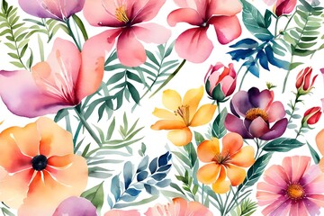 Seamless watercolor floral pattern. Loose flowers painting