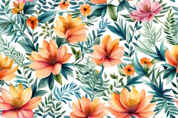 Seamless watercolor floral pattern. Loose flowers painting