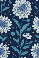 Fotobehang Aster Pattern Background with Chrysanthemums, Detailed Illustration © valenia