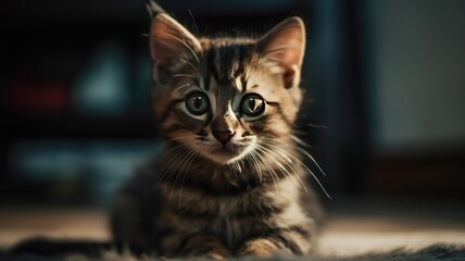 Obraz premium Adorable Kitten's Playful Encounter with a Toy Mouse, A Scene of Cuddly Charm