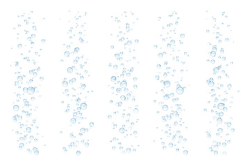 Carbonated sparkling water, soft drink or champagne fizzing bubbles. Soda effervescent or drug dissolving. Aeration flow blue realistic 3d abstract vector.