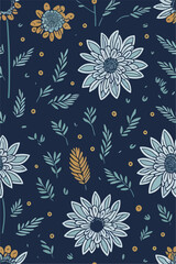 Fototapeta na wymiar Chrysanthemums in Floral Patterned Background, Artistic Illustration