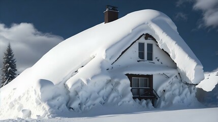 雪の重みでで倒壊しそうな家、大雪、屋根の上の雪｜Houses about to collapse...