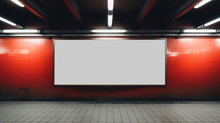 Blank white large billboard for product advertising and promotion mock up graphic resource, at subway train station or airport in city