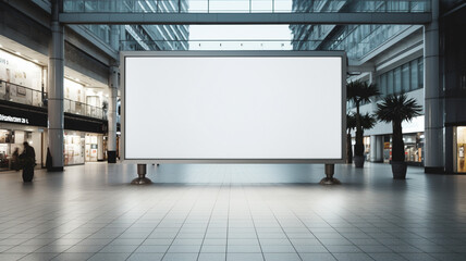 Blank white large billboard for product advertising and promotion mock up graphic resource, at subway train station or airport in city - obrazy, fototapety, plakaty