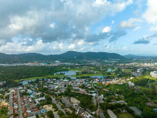 Aerial view of Kathu district Phuket Thailand from Drone camera High angle view