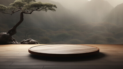 Zen garden forest style background with platform for product display promotion