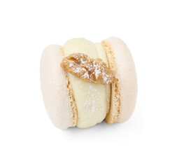 One delicious sweet macaron isolated on white