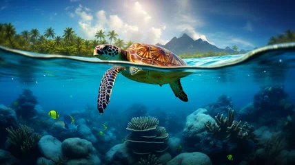 Foto op Canvas Turtle swimming in the ocean at tropical island  © Artofinnovation
