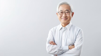 portrait of a mature asian businessman standing with his arms crossed on white studio background - Powered by Adobe