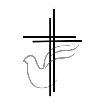 Cross dove. A symbol of peace. Flying dove near the cross. Vector illustration. EPS 10.