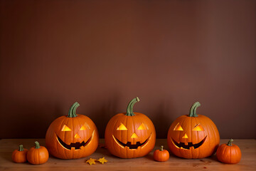 Group of Pumpkins on Wooden Floor Halloween Scene, Festive Halloween Ambiance, Resources Background Perfect for Cover, Wallpaper and Creative Projects