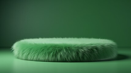 Green Fur Abstract Minimalistic Product Podium. The Scene for Product Presentation. 3D Room with Geometric Platform Stage Pedestal. Ai Generated Podium Mockup for a Product advertisement.