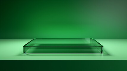 Green Glass Abstract Minimalistic Product Podium. The Scene for Product Presentation. 3D Room with Geometric Platform Stage Pedestal. Ai Generated Podium Mockup for a Product advertisement.