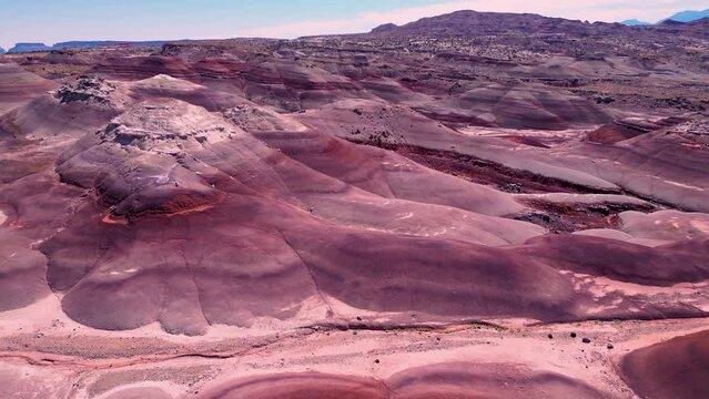 Aerial-Bentonite Hills-Multi-colored layers of bentonite clay.  Located just east of Capitol Reef National Park in Cathedral Valley. 