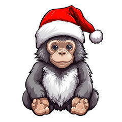 Cute Baby Gorilla Santa Claus Clipart Illustration