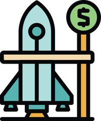 Finance rocket icon outline vector. Work income. Dream company color flat