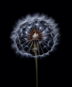 macro shot of a dandelion on a black background