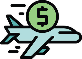 Fly money income icon outline vector. Work free. School coin color flat