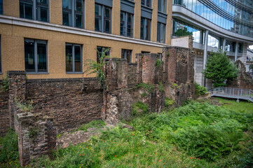 Old remants of the Roman wall around London, England.
