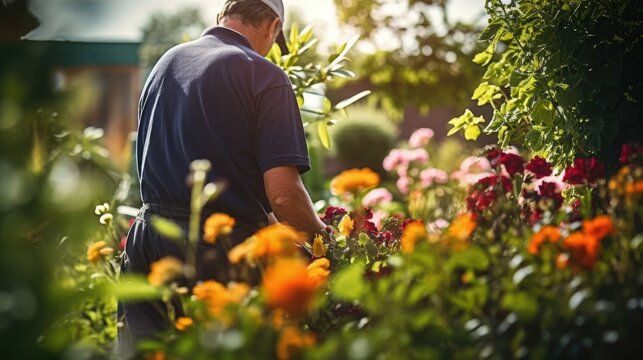 gardener pruning a plant in a garden generative ai