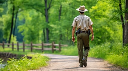 dedicated park ranger patrolling a national park generative ai