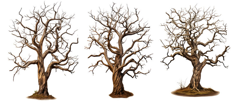 dead tree isolated on transparent background ,dry tree cut out ,generative ai