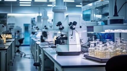 professional biologist observing samples under a microscope in a lab generative ai