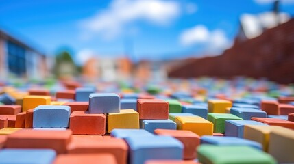 professional bricklayer laying bricks in a construction site generative ai