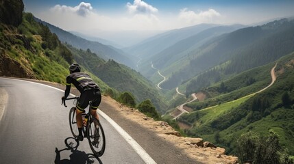 Fototapeta premium professional cyclist on a mountain road generative ai