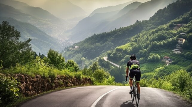 professional cyclist on a mountain road generative ai