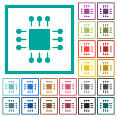 Microchip solid flat color icons with quadrant frames