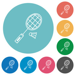 Badminton racket and shuttlecock outline flat round icons