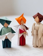 Origami-style paper figures embodying iconic literary characters and symbols. International Literacy Day concept.