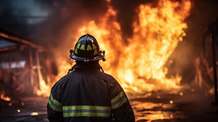 professional firefighter putting out a fire during a drill generative ai