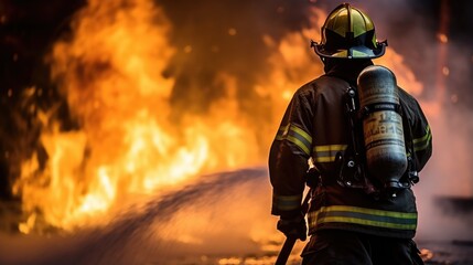 professional firefighter putting out a fire during a drill generative ai