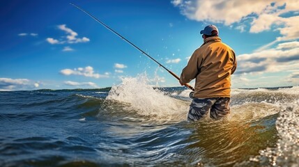 fisherman in a serene lake generative ai