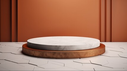Mosaic Tile Abstract Minimalistic Product Podium. The Scene for Product Presentation. 3D Room with Geometric Platform Stage Pedestal. Ai Generated Podium Mockup for a Product advertisement.