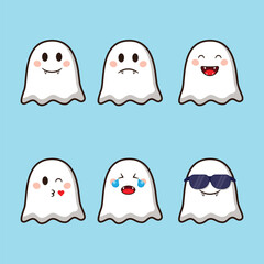 cute ghost halloween emoticon cartoon vector illustration