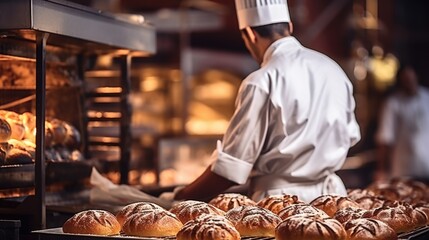 baker preparing bread in a traditional bakery generative ai