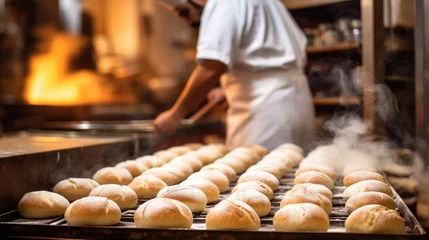 Foto auf Acrylglas Brot baker preparing bread in a traditional bakery generative ai