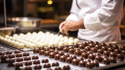 chocolatier making chocolates in a kitchen generative ai - obrazy, fototapety, plakaty