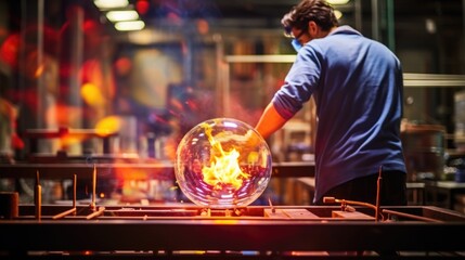glassmaker blowing glass in a hot and vibrant studio generative ai - obrazy, fototapety, plakaty