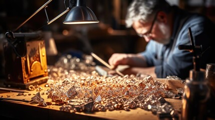 goldsmith crafting a jewelry piece in a well-lit workshop generative ai