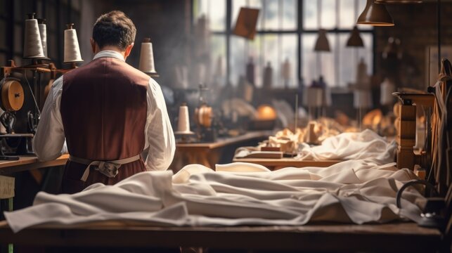 tailor working on a garment in an old-fashioned atelier generative ai