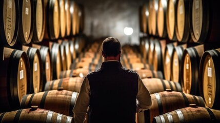 Obraz premium winemaker testing a wine in a cellar generative ai