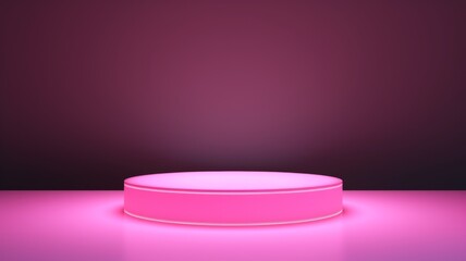 Pink LED Abstract Minimalistic Product Podium. The Scene for Product Presentation. 3D Room with Geometric Platform Stage Pedestal. Ai Generated Podium Mockup for a Product advertisement.