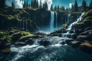 waterfall in the forest Created With Generative AI