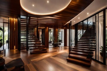 interior of a room, modern living room, Interior design of modern entrance hall with staircase in...