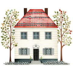 Watercolor Cozy Nordic house Christmas Clipart Illustraiotn